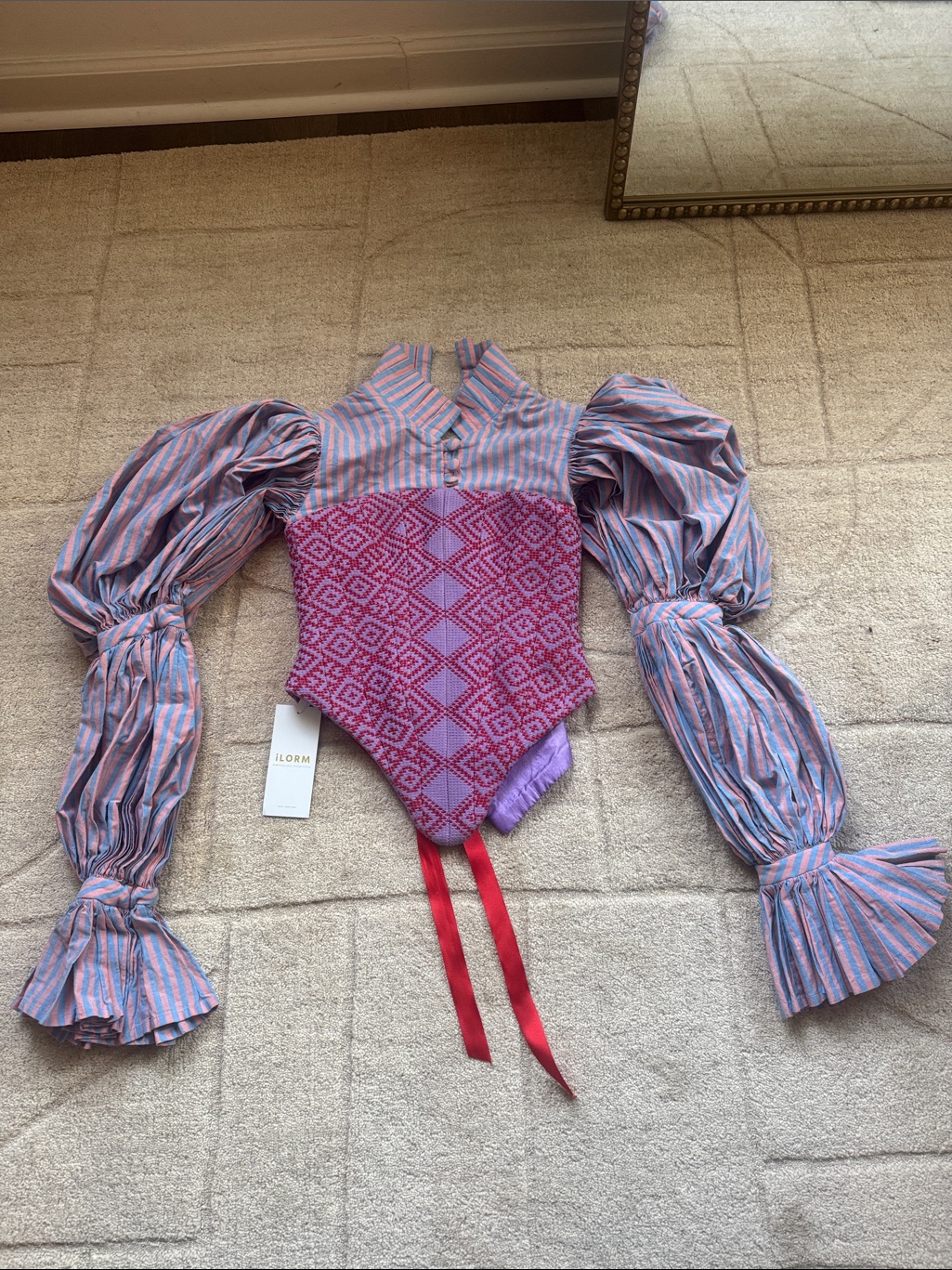 Pink & Lavender Puff-Sleeve Bodice Top